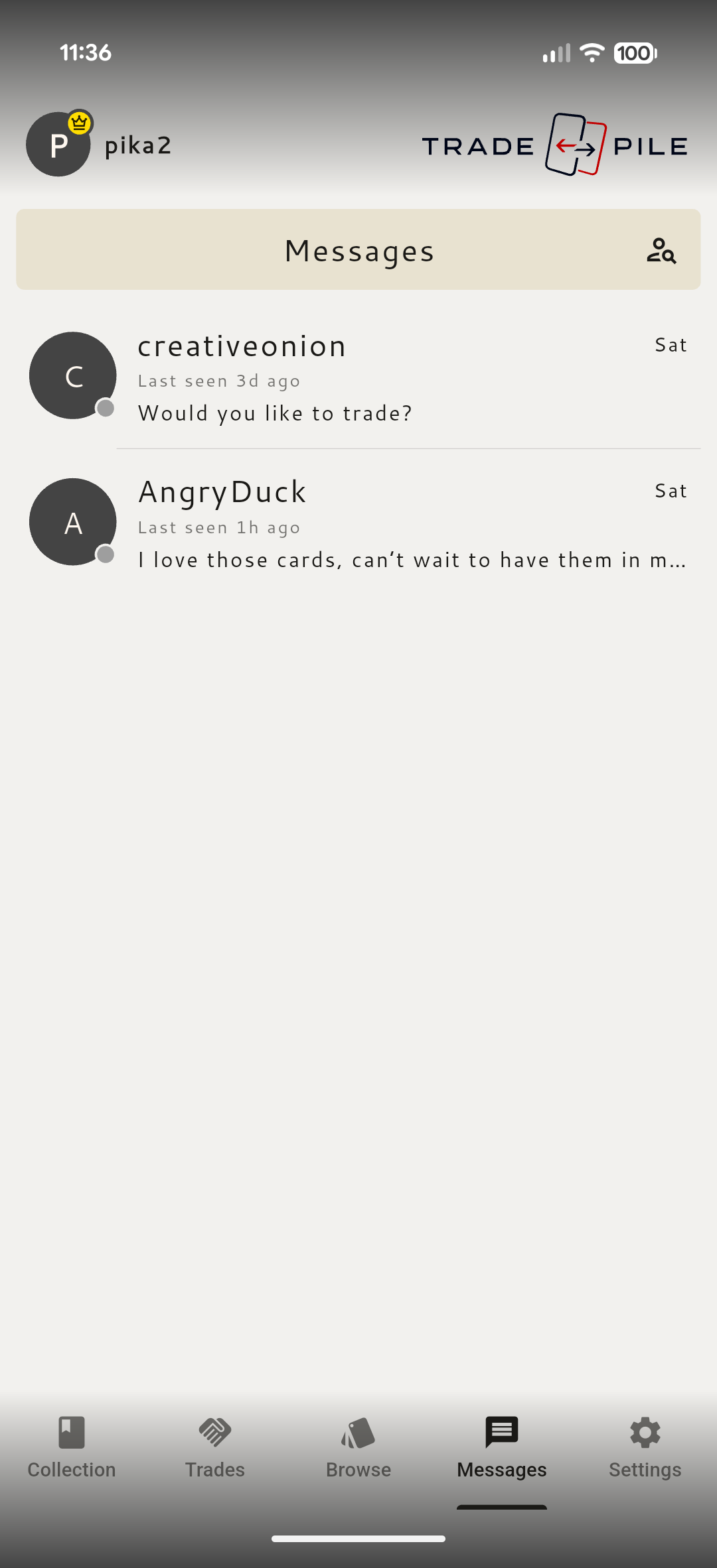Agree the trade in chat